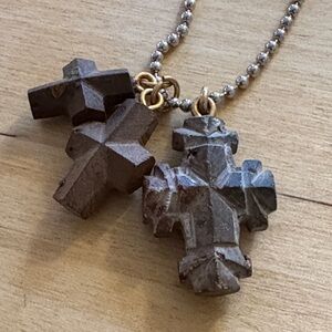 Rustic Carved Stone Cross Pendant Necklace